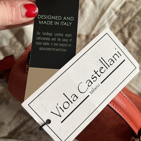 Brand New Viola Castellani Genuine Leather Papaya Orange Backpack Crossbody